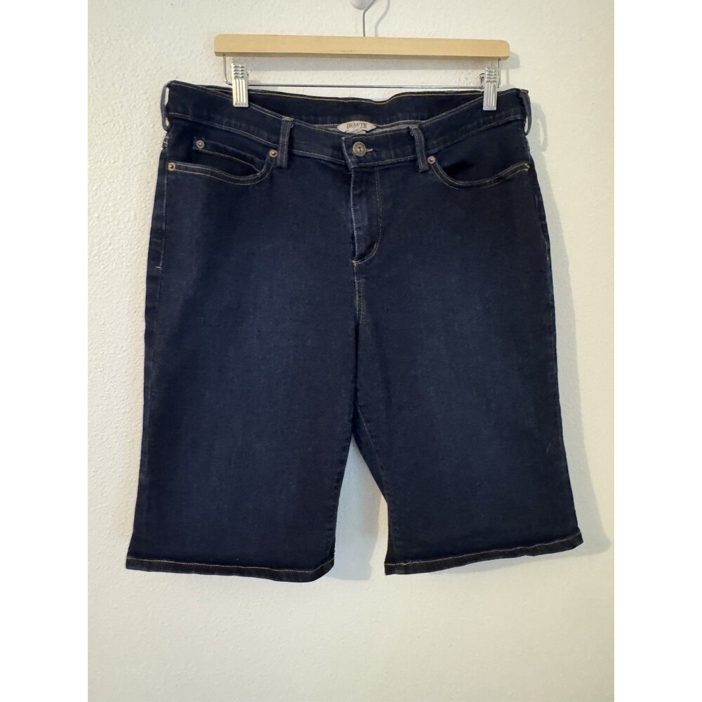 Duluth Trading Women’s Bermuda Mid Rise Denim Stretch Shorts 16 Dark Wash